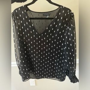 Womens 1. State Silver Print Black Blouse Size XL